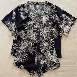 White Lotus Style Navy and White Kimono Coord Set from Thailand